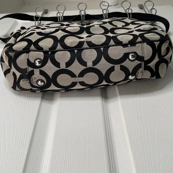 Coach Signature Logo Print Canvas with Leather Trim Diaper Bag